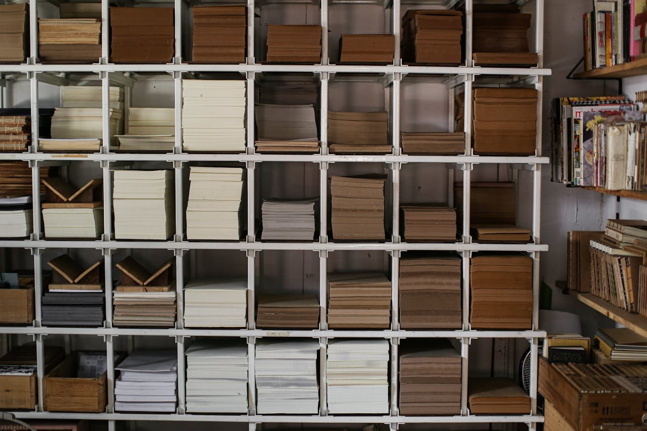 Stacks of Papers on Shelves